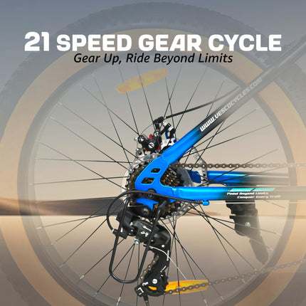 VESCO Stag 24T Fat Tyre Cycle for Boys, & Kids 15+, 21 Gears Cycle, Dual Disc Brakes, Front Suspension, Fitness & MTB Cycle (Blue, 24) 