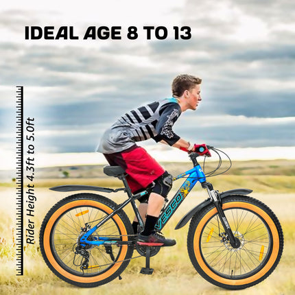 VESCO Stag 24T Fat Tyre Cycle for Boys, & Kids 15+, 21 Gears Cycle, Dual Disc Brakes, Front Suspension, Fitness & MTB Cycle (Blue, 24) 
