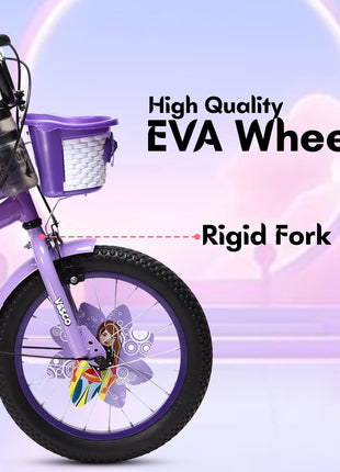 VESCO Super Girl 16T Cycle for Kids Girls with Balance Wheel & Back Carrier | Rigid Fork | Frame 11 Inch | Ideal for 4 to 6 Years Girls Kids Bike (Purple) 