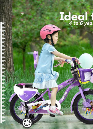 VESCO Super Girl 16T Cycle for Kids Girls with Balance Wheel & Back Carrier | Rigid Fork | Frame 11 Inch | Ideal for 4 to 6 Years Girls Kids Bike (Purple) 