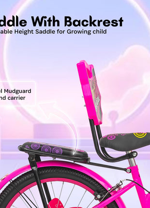 VESCO Super Girl 20T Cycle for Kids Girls with Balance Wheel & Back Carrier | Rigid Fork | Frame 12.5 Inch | Ideal for 6 to 9 Years Girls Kids Bike (Pink) 