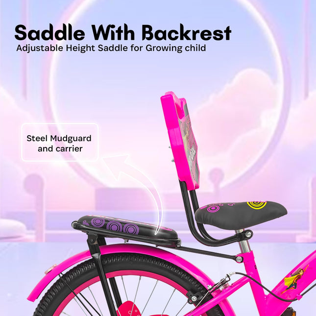 VESCO Super Girl 20T Cycle for Kids Girls with Balance Wheel & Back Carrier | Rigid Fork | Frame 12.5 Inch | Ideal for 6 to 9 Years Girls Kids Bike (Pink) 