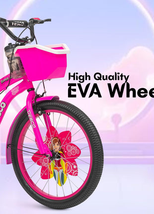 VESCO Super Girl 20T Cycle for Kids Girls with Balance Wheel & Back Carrier | Rigid Fork | Frame 12.5 Inch | Ideal for 6 to 9 Years Girls Kids Bike (Pink) 