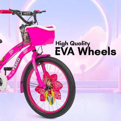 VESCO Super Girl 20T Cycle for Kids Girls with Balance Wheel & Back Carrier | Rigid Fork | Frame 12.5 Inch | Ideal for 6 to 9 Years Girls Kids Bike (Pink) 