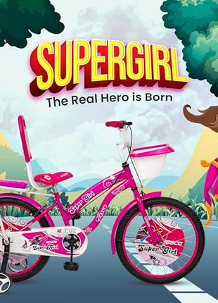 VESCO Super Girl 20T Cycle for Kids Girls with Balance Wheel & Back Carrier | Rigid Fork | Frame 12.5 Inch | Ideal for 6 to 9 Years Girls Kids Bike (Pink) 