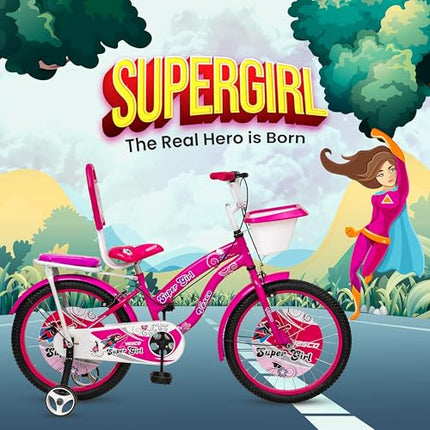VESCO Super Girl 20T Cycle for Kids Girls with Balance Wheel & Back Carrier | Rigid Fork | Frame 12.5 Inch | Ideal for 6 to 9 Years Girls Kids Bike (Pink) 