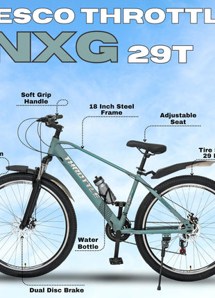 VESCO Throttle 29-T MTB 21 Speed Shimano Gear Cycle for Men | Dual Disc Brake | Front Suspension | Frame 18 Inch | Mountain Bike | Ideal for 17+ Years Adult Men & Women (Grey) 