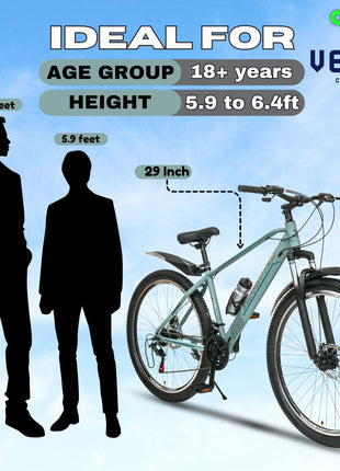 VESCO Throttle 29-T MTB 21 Speed Shimano Gear Cycle for Men | Dual Disc Brake | Front Suspension | Frame 18 Inch | Mountain Bike | Ideal for 17+ Years Adult Men & Women (Grey) 