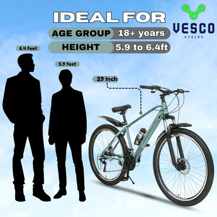 VESCO Throttle 29-T MTB 21 Speed Shimano Gear Cycle for Men | Dual Disc Brake | Front Suspension | Frame 18 Inch | Mountain Bike | Ideal for 17+ Years Adult Men & Women (Grey) 