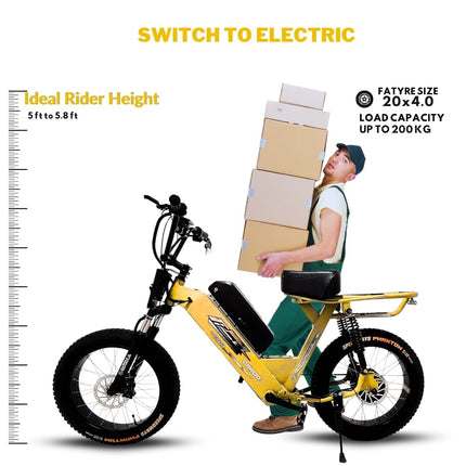 VIGOREBIKE Cargo Unisex Electric Bicycle Fat Tyre Cycle 20 x 400 Inches Lithium Ion E-Moto Bike 100 KM Range 48V Battery (Matt Black) 