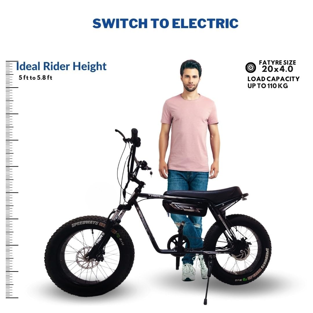 VIGOREBIKE Men ZE Electric Cycle with Dual Disc Brakes, 350w Hub Motor, 5.8Ah Li-Ion Battery, 95% Pre-Assembled with Charger, Black Color,Fat Tyre Cycle 20 x 400 Inches, 20 Inch 