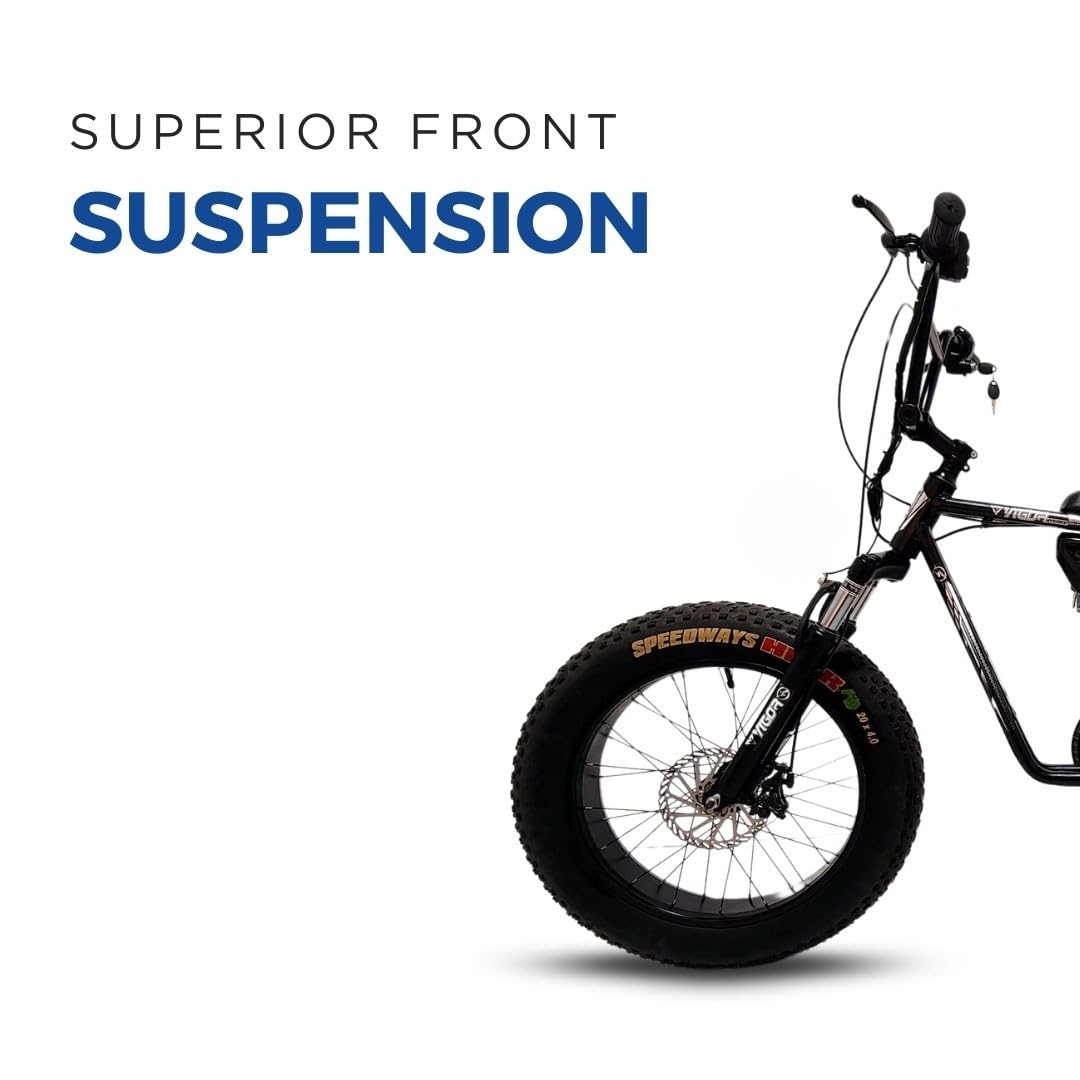 VIGOREBIKE Men ZE Electric Cycle with Dual Disc Brakes, 350w Hub Motor, 5.8Ah Li-Ion Battery, 95% Pre-Assembled with Charger, Black Color,Fat Tyre Cycle 20 x 400 Inches, 20 Inch 