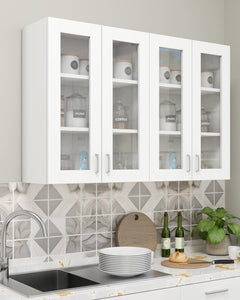 VIKI Furniture | Modular Kitchen Wall Cabinet – 4 Glass Door Cabinet | Space Saving Rack for Spices | DIY Home Storage Cupboard (Frosty White – 30D x 120W x 80H cm) | 1 Year Warranty 