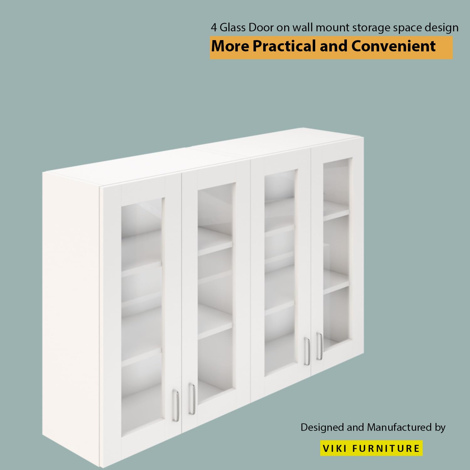 VIKI Furniture | Modular Kitchen Wall Cabinet – 4 Glass Door Cabinet | Space Saving Rack for Spices | DIY Home Storage Cupboard (Frosty White – 30D x 120W x 80H cm) | 1 Year Warranty 