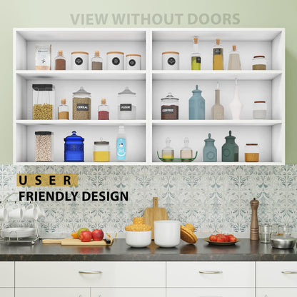 VIKI Furniture | Modular Kitchen Wall Cabinet – 4 Glass Door Cabinet | Space Saving Rack for Spices | DIY Home Storage Cupboard (Frosty White – 30D x 120W x 80H cm) | 1 Year Warranty 