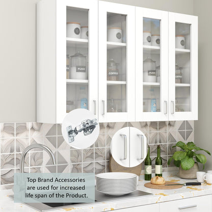 VIKI Furniture | Modular Kitchen Wall Cabinet – 4 Glass Door Cabinet | Space Saving Rack for Spices | DIY Home Storage Cupboard (Frosty White – 30D x 120W x 80H cm) | 1 Year Warranty 