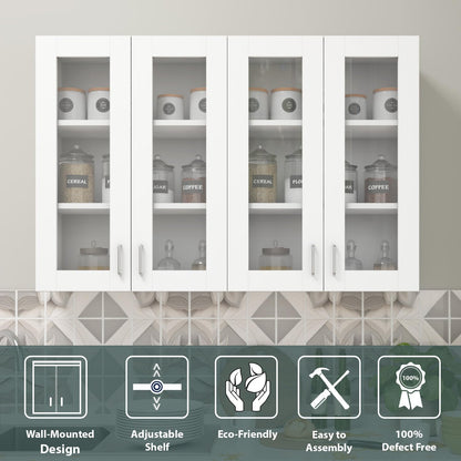 VIKI Furniture | Modular Kitchen Wall Cabinet – 4 Glass Door Cabinet | Space Saving Rack for Spices | DIY Home Storage Cupboard (Frosty White – 30D x 120W x 80H cm) | 1 Year Warranty 