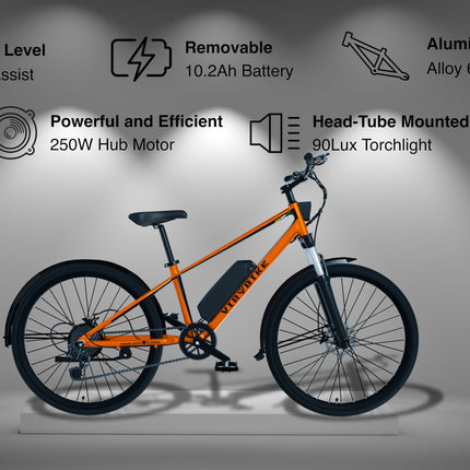 VIR BIKE V2 Unisex 29" Aluminium Alloy Electric Cycle, 13Ah Removable Battery, LCD Display, 7-Speed, 250W BLDC Motor (McLa Orange) (McLa Orange, 29, 10, Amp Hours) 