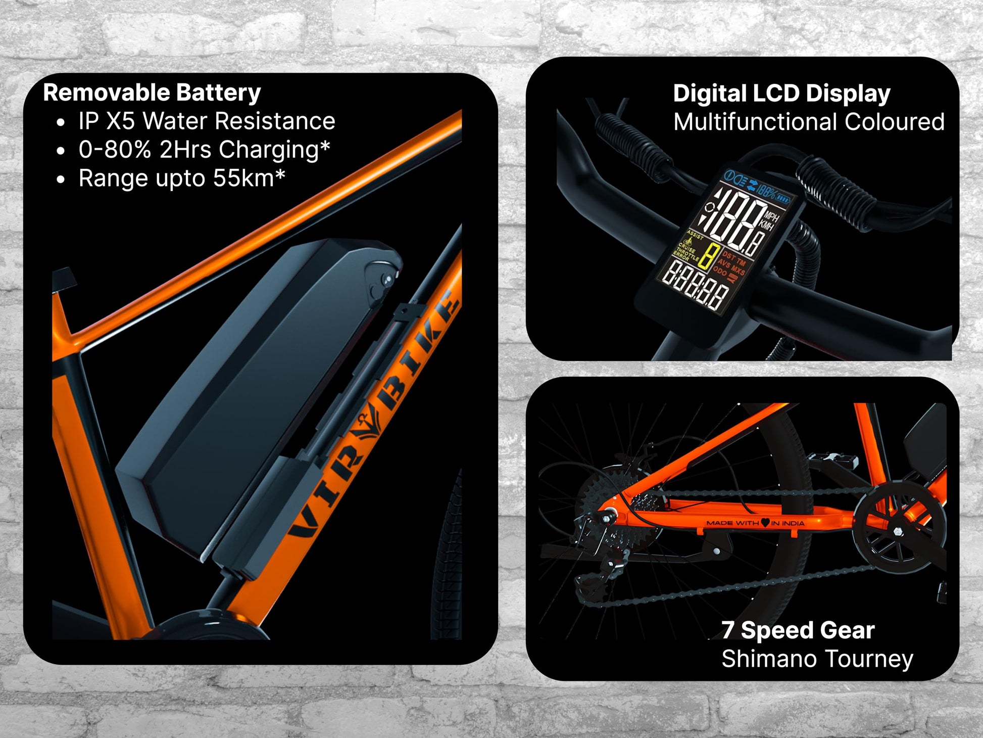 VIR BIKE V2 Unisex 29" Aluminium Alloy Electric Cycle, 13Ah Removable Battery, LCD Display, 7-Speed, 250W BLDC Motor (McLa Orange) (McLa Orange, 29, 10, Amp Hours) 