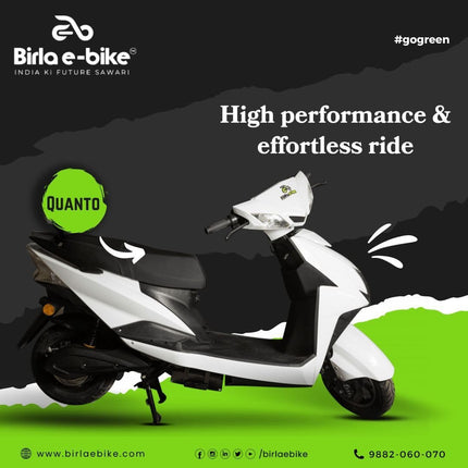 VIRALKA Birla E-Bike Quanto Electric Scooter Powered by Viralka | Top Speed 50Km/H | 110 KM range in one hour Charge | USB Charging | White 