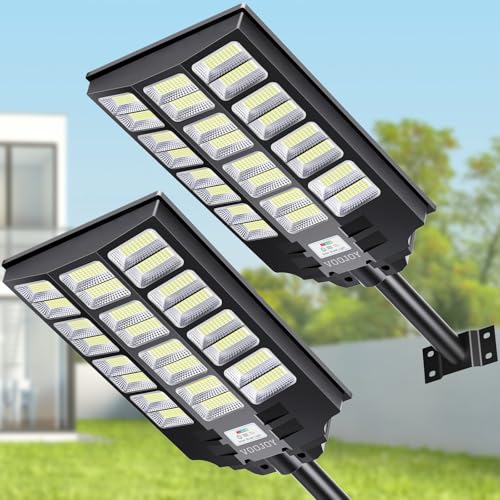 VOOJOY 4800W Solar Street Light, 2 Pack 480000 Lumens Dusk to Dawn Solar Flood Lights Outdoor Motion Sensor with Remote Control Arm Bracket for Parking Lot, Garage, Street 