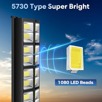 VOOJOY 4800W Solar Street Light, 2 Pack 480000 Lumens Dusk to Dawn Solar Flood Lights Outdoor Motion Sensor with Remote Control Arm Bracket for Parking Lot, Garage, Street 