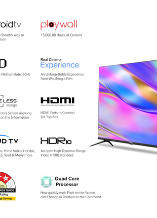 VW 101 cm (40 inches) Playwall Frameless Series Full HD Android Smart LED TV VW40F1 (Black) 