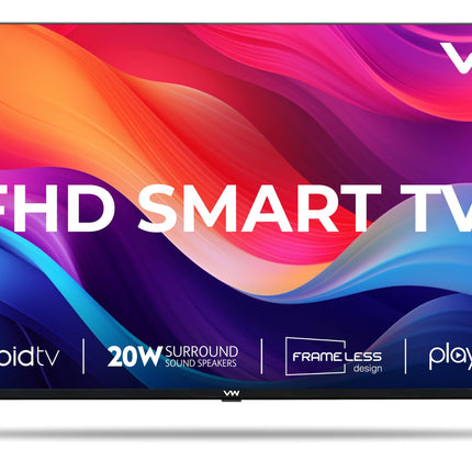 VW 109 cm (43 inches) Playwall Frameless Series Full HD Android Smart LED TV VW43F1 (Black) 