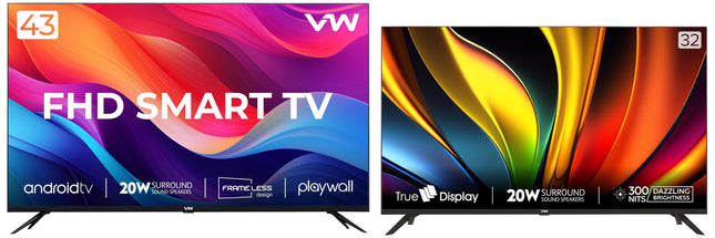 VW 109 cm (43 inches) Playwall Frameless Series Full HD Android Smart LED TV VW43F1 (Black) 80 cm (32 inches) Frameless Series HD Ready LED TV VW32A (Black) 