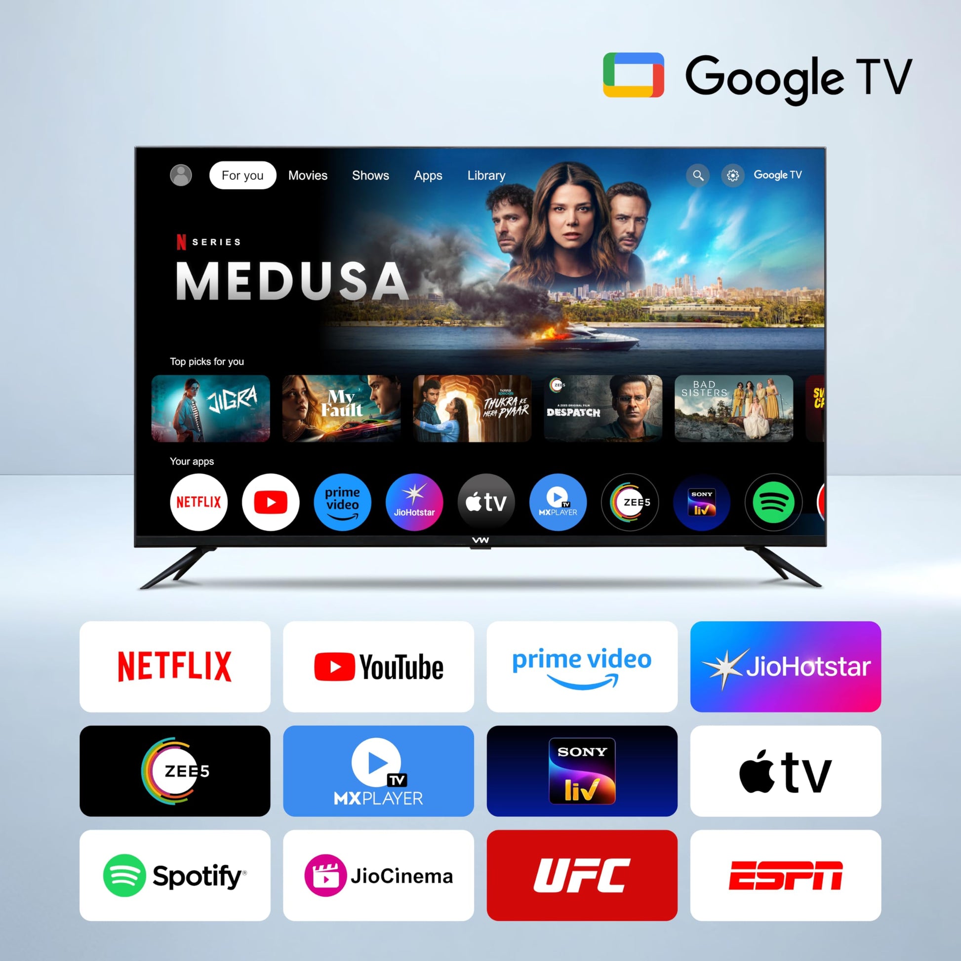 VW 109 cm (43 inches) Pro Series 4K Ultra HD Smart QLED Google TV VW43GQ1 (Black) 