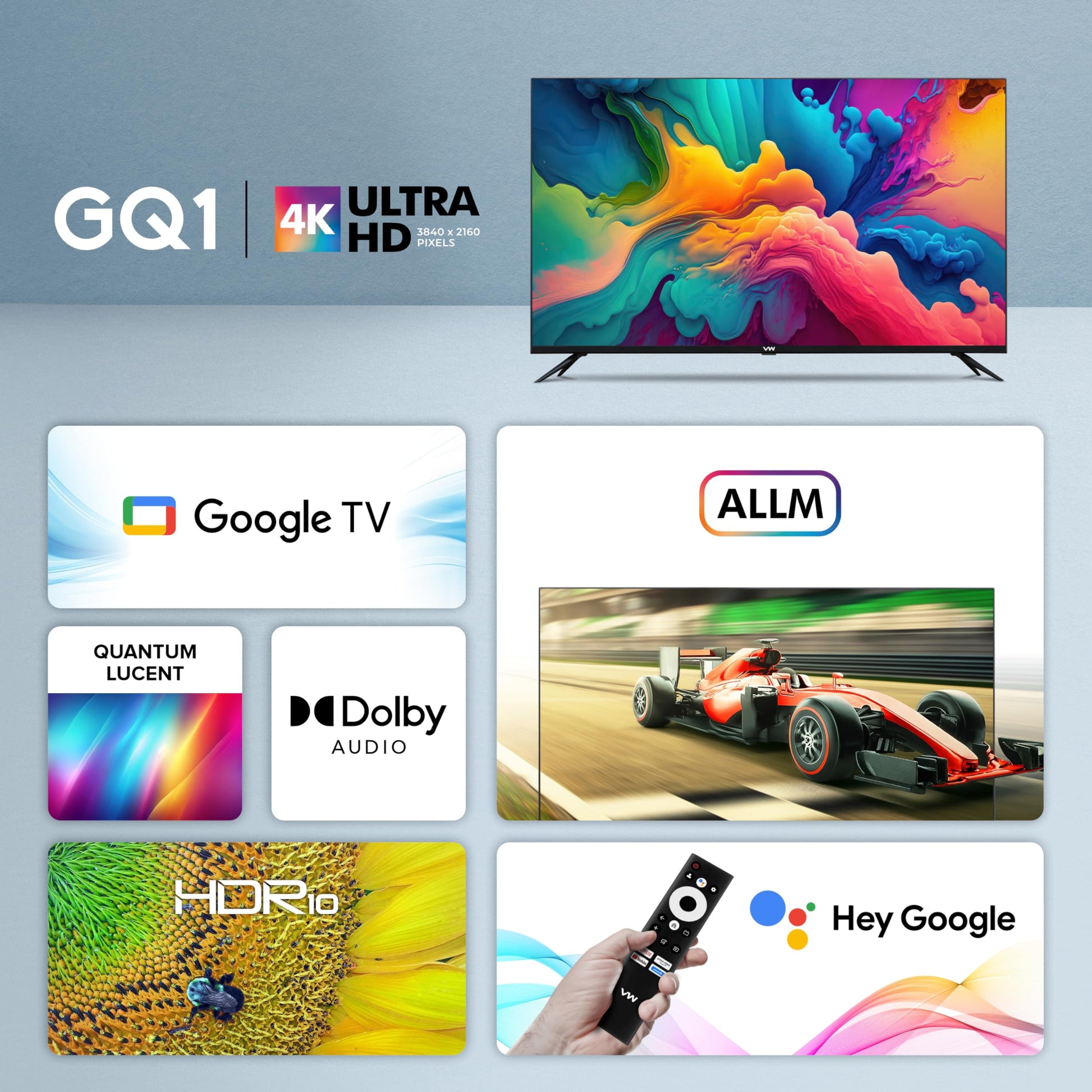 VW 140 cm (55 inches) Pro Series 4K Ultra HD Smart QLED Google TV VW55GQ1 (Black) 