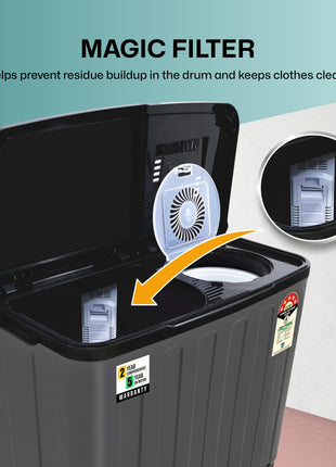 VW 7.5 kg 5 Star Aqua Spin Semi Automatic Top Load Washing Machine AquaSpin0075P (Black) 