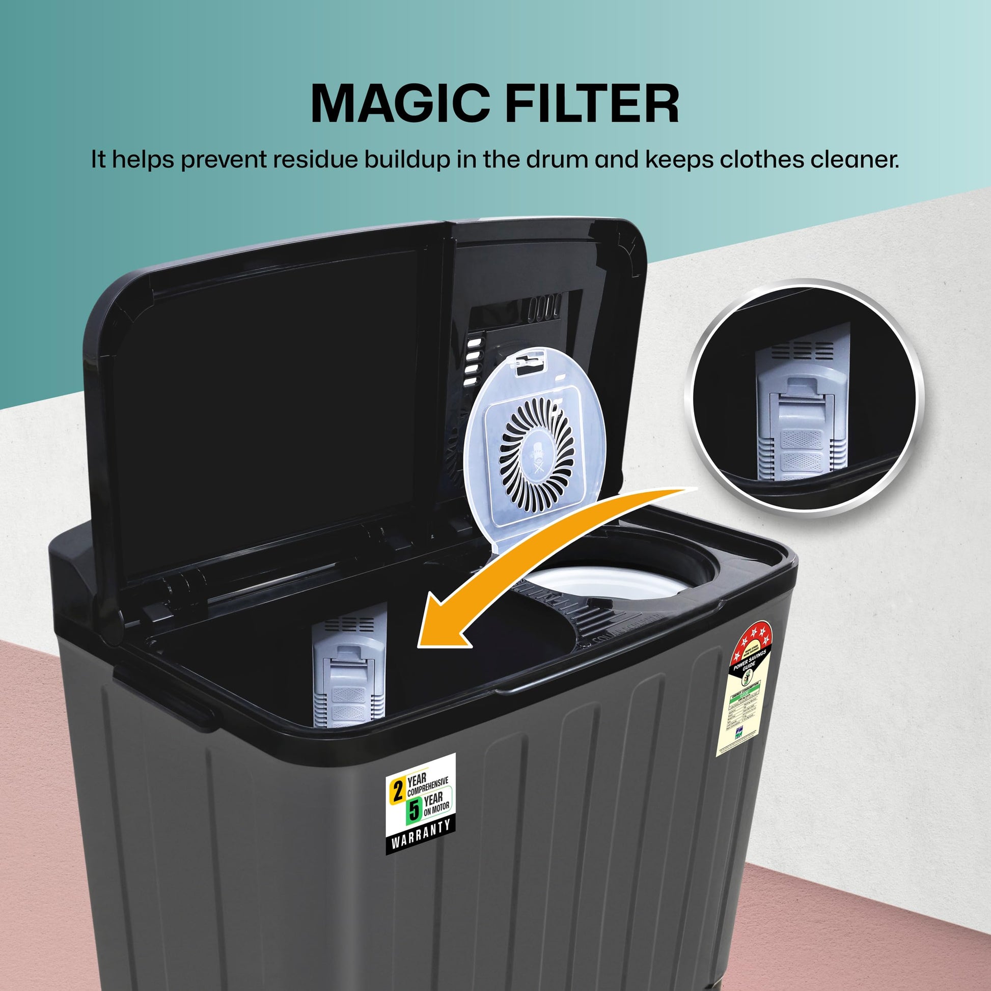 VW 7.5 kg 5 Star Aqua Spin Semi Automatic Top Load Washing Machine AquaSpin0075P (Black) 