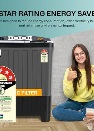 VW 7.5 kg 5 Star Aqua Spin Semi Automatic Top Load Washing Machine AquaSpin0075P (Black) 