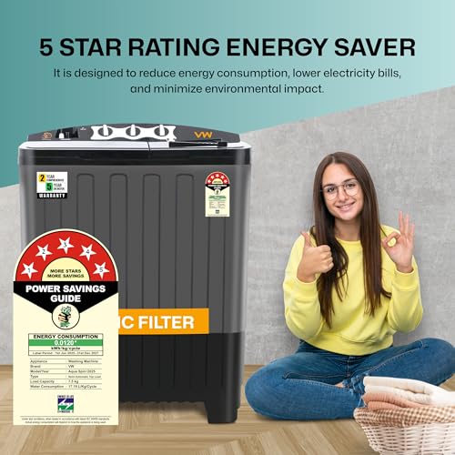 VW 7.5 kg 5 Star Aqua Spin Semi Automatic Top Load Washing Machine AquaSpin0075P (Black) 