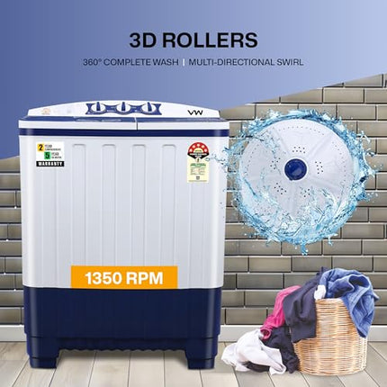 VW 7.5 kg 5 Star Pure Wash with Toughened Glass Semi Automatic Top Load Washing Machine PureWash0075G (White) 