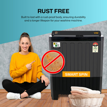 VW 8.5 kg 5 Star Storm Wash with Toughened Glass Semi Automatic Top Load Washing Machine StormWash0085G (Black) 