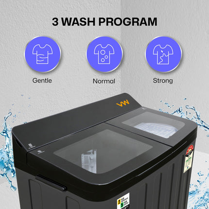 VW 8.5 kg 5 Star Storm Wash with Toughened Glass Semi Automatic Top Load Washing Machine StormWash0085G (Black) 