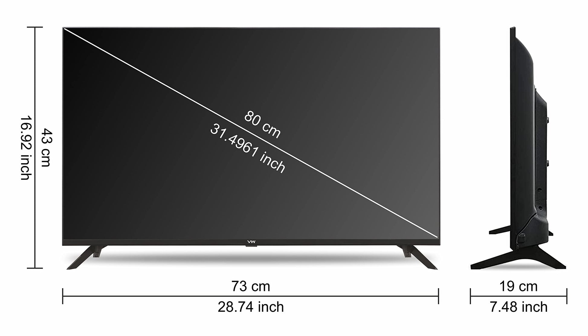 VW 80 cm (32 inches) Frameless Series HD Ready LED TV VW32A (Black) 