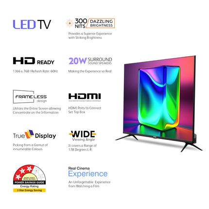 VW 80 cm (32 inches) Frameless Series HD Ready LED TV VW32A (Black) 