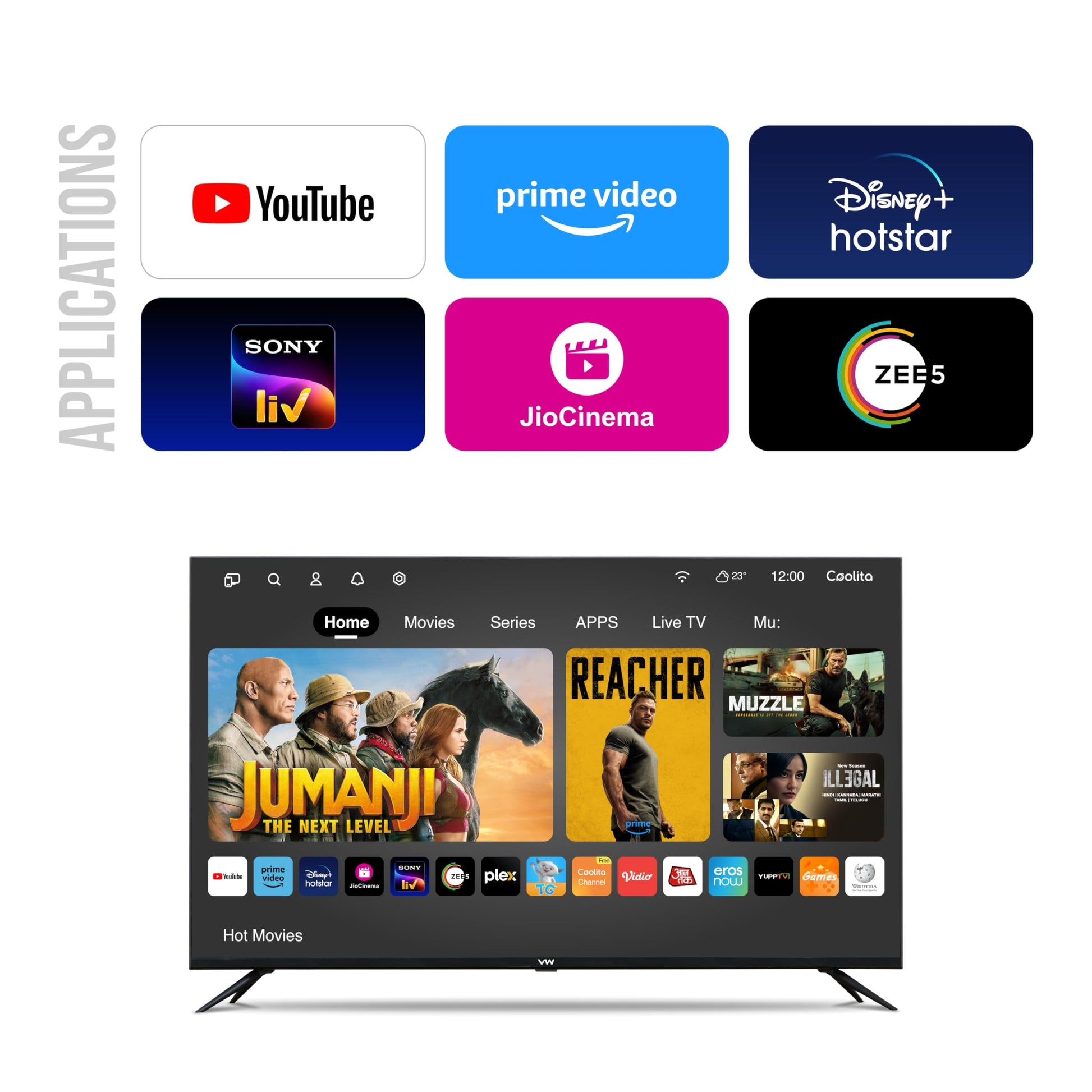 VW 80 cm (32 inches) Linux Frameless Series HD Ready Smart LED TV VW32C3 (Black) | with 18 Months Warranty 