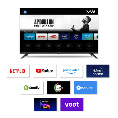 VW 80 cm (32 inches) Playwall Frameless Series HD Ready Android Smart LED TV VW3251 (Black) 