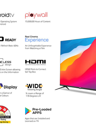 VW 80 cm (32 inches) Playwall Frameless Series HD Ready Android Smart LED TV VW3251 (Black) 