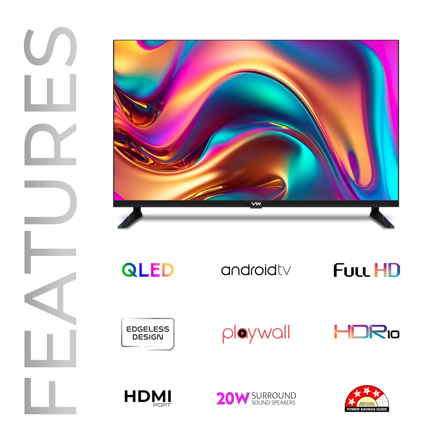 VW ( Visio World. 101 cm (40 inches) OptimaX Series Full HD Smart QLED Android TV VW40AQ1 (Black) 