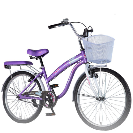 Vaux Angel 24T Women Bicycle for Age Group 10+ Years with Basket & Cushion Backseat, Light-Weight Ladies Cycle with Alloy Rims & V-Brakes, Ideal for Height 4ft+ (Purple-White) 