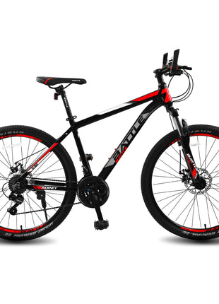 Vaux Battle 518 26T Gear Cycle for Men with 17" Alloy Frame & 21 Speed Shimano Gears, MTB Cycle with Gears with Double Disc Brakes & Front Lockout Suspension, Ideal Height 4ft 8inch+ (Red) 