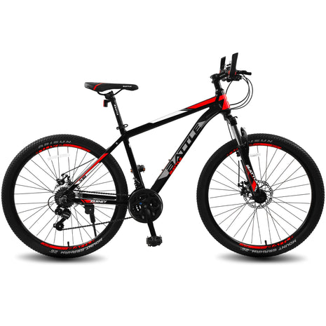 Vaux Battle 518 26T Gear Cycle for Men with 17" Alloy Frame & 21 Speed Shimano Gears, MTB Cycle with Gears with Double Disc Brakes & Front Lockout Suspension, Ideal Height 4ft 8inch+ (Red) 