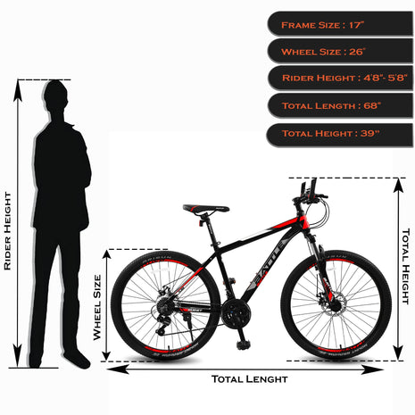 Vaux Battle 518 26T Gear Cycle for Men with 17" Alloy Frame & 21 Speed Shimano Gears, MTB Cycle with Gears with Double Disc Brakes & Front Lockout Suspension, Ideal Height 4ft 8inch+ (Red) 