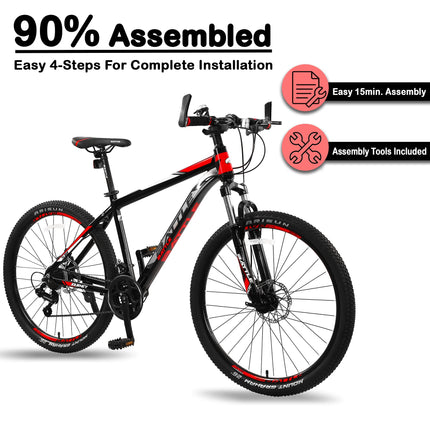 Vaux Battle 518 26T Gear Cycle for Men with 17" Alloy Frame & 21 Speed Shimano Gears, MTB Cycle with Gears with Double Disc Brakes & Front Lockout Suspension, Ideal Height 4ft 8inch+ (Red) 