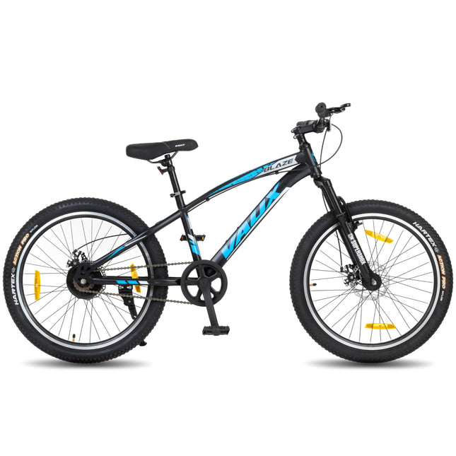 Vaux Blaze 24inch Cycle for Boys & Girls with Disc Brakes, Single Speed MTB Cycle with Front Suspension, Alloy Rims,24x2.40inch Fat Tyre, Bicycle for Boys 10 to 15 Years & Ideal Height 4ft+ (Black) 